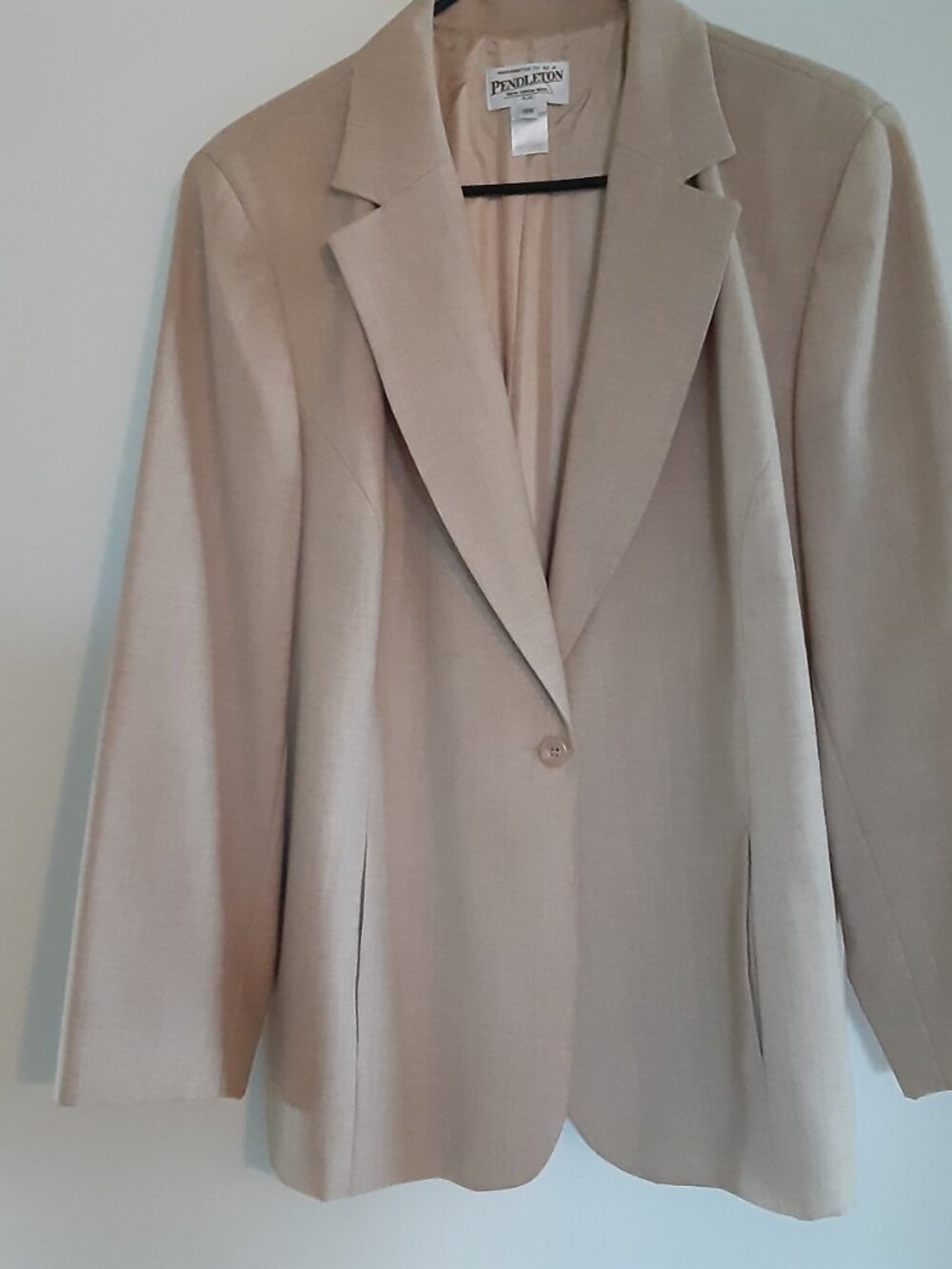PENDLETON 100% VIRGIN WOOL TAN ONE BUTTON BLAZER JACKET FULLY LINED 16W